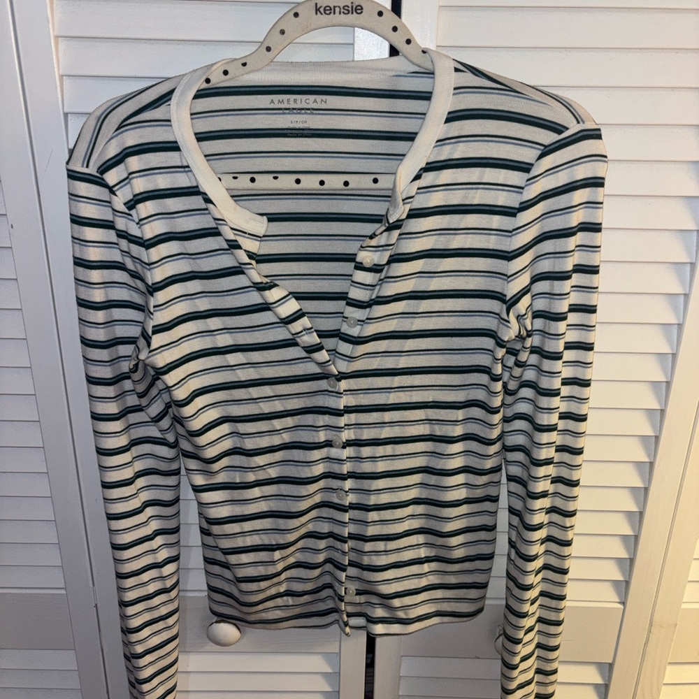 American Eagle Outfitters Women's Button Down Striped Shirt - Black and White